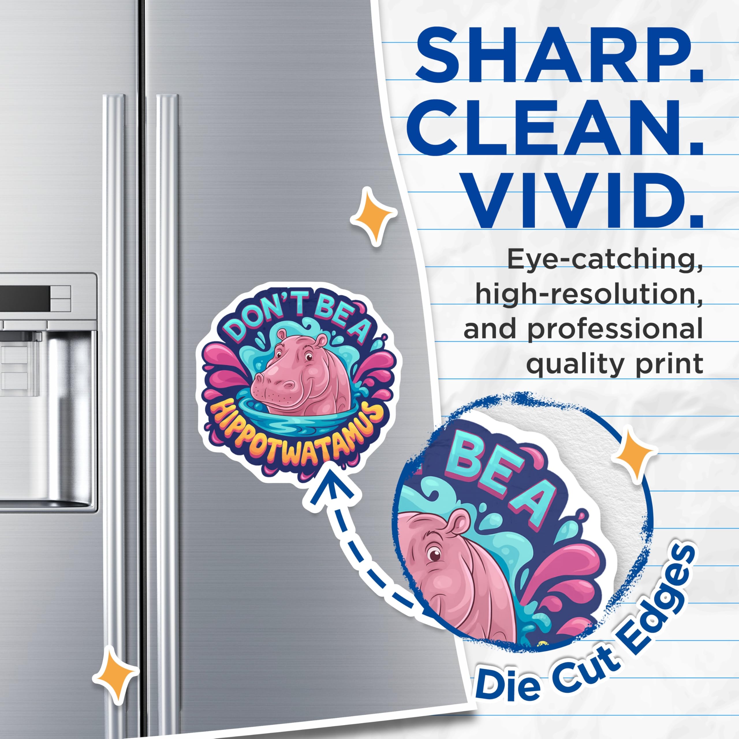 (2 Pack) Funny Hippo Magnets - Don't Be a Hippotwatamus Quote - Refrigerator Locker Decor - 5 Inches On Longest Side - Thick Durable Magnet - Made in USA - MAG22713