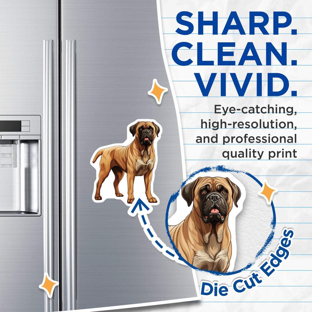 (2 Pack) Bullmastiff Magnets - Loyal Dog Breed Art - Dog Mom Pet Owner Refrigerator Decor - Canine Lover Home Accessory - 5 Inches On Longest Side - Thick Durable Magnet - Made in USA - MAG30183