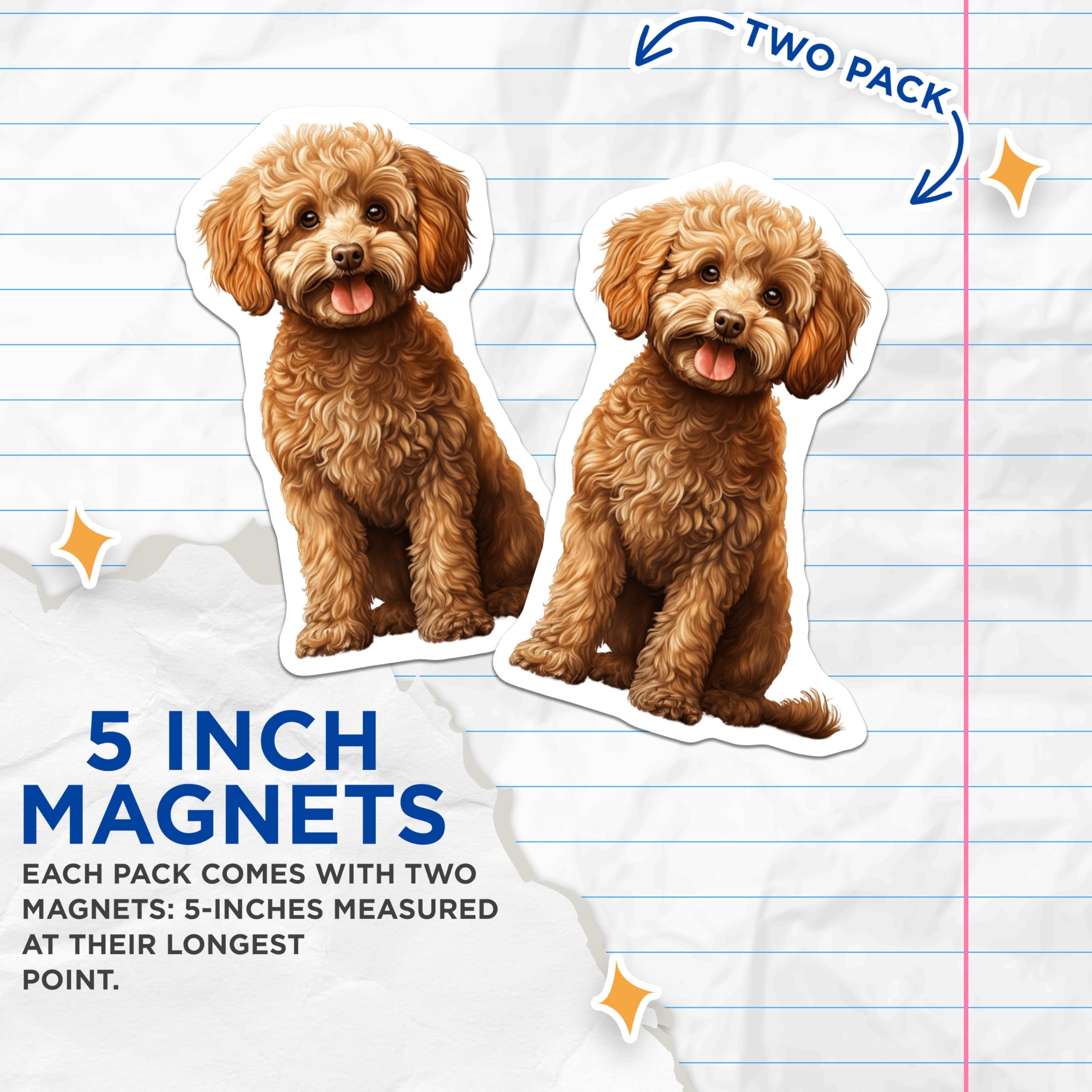(2 Pack) Doodle Dog Magnets - Fluffy Puppy Art - Pet Lover Kitchen Decor - 5 Inches On Longest Side - Thick Durable Magnet - Made in USA - MAG30034