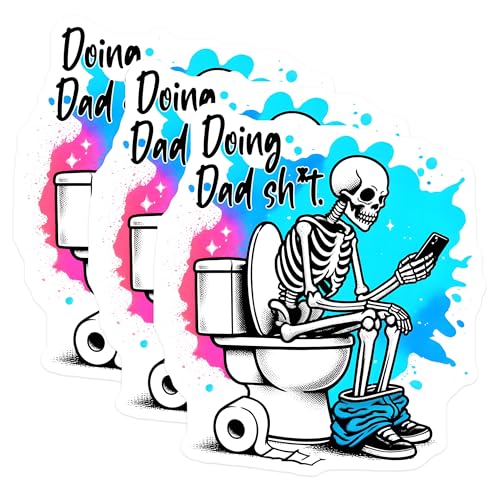 (3 Pack) Skeleton on Toilet Decals - Dad Humor Stickers - Funny Bathroom Decor - 3 Inches On Longest Side - Easy Peel & Apply - Made in USA - 3MCS6224