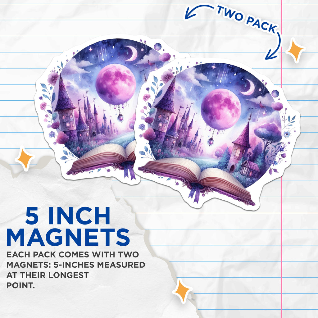 (2 Pack) Fantasy Castle Magnets - Whimsical Fairytale Decor - Book Lover Aesthetic - 5 Inches On Longest Side - Thick Durable Magnet - Made in USA - MAG39364