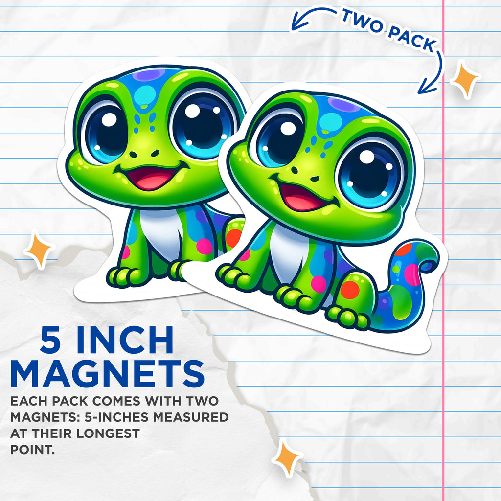 (2 Pack) Kawaii Gecko Magnets - Cute Spotted Lizard - Vibrant Reptile Decor - Happy Animal Fridge Locker Magnet - 5 Inches On Longest Side - Thick Durable Magnet - Made in USA - MAG38225