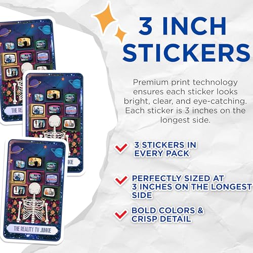 (3 Pack) Reality TV Junkie Decals - Funny Skeleton Stickers - Laptop Decal - 3 Inches On Longest Side - Easy Peel & Apply - Made in USA - 3MCS8752