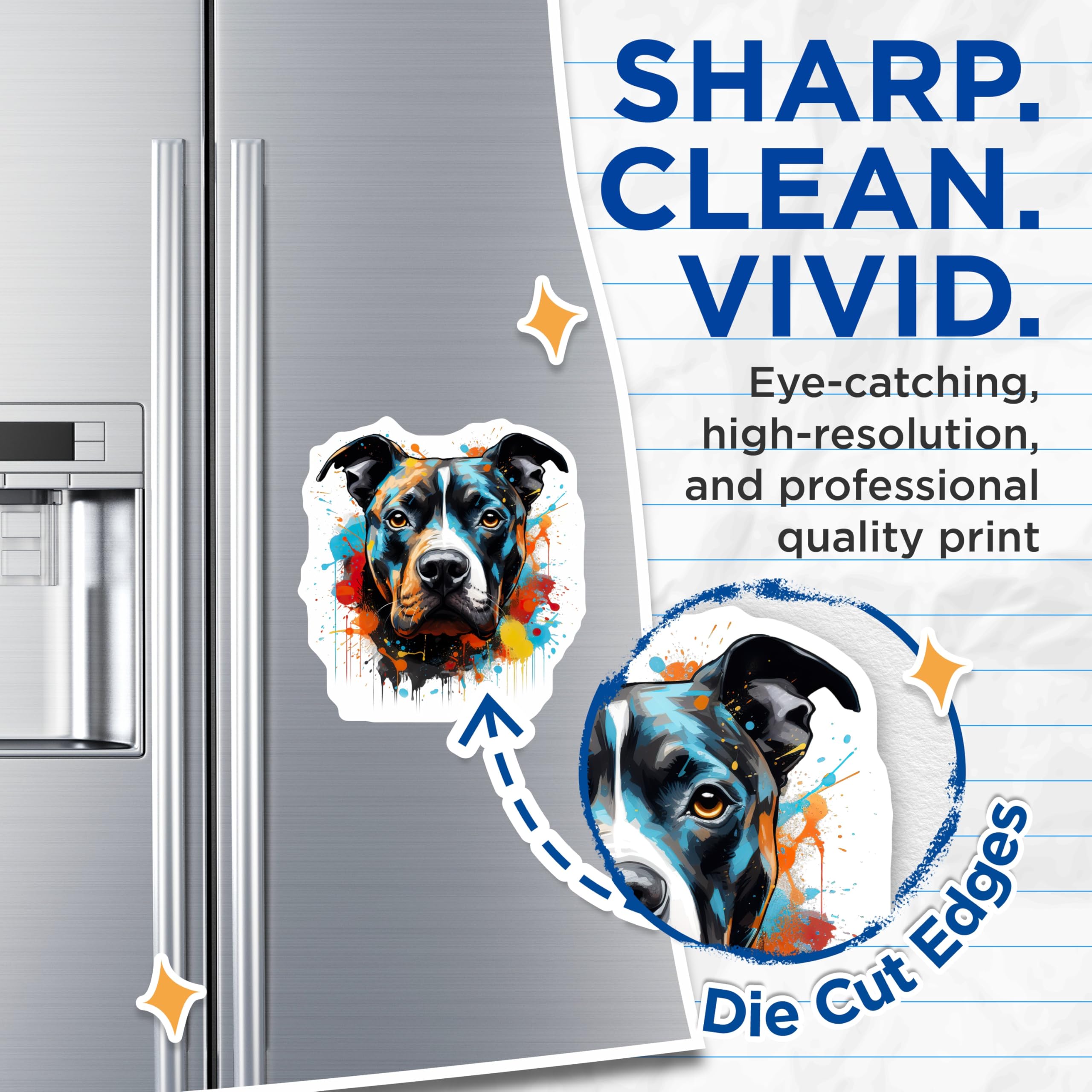 (2 Pack) Artistic Pitbull Dog Magnets - Vibrant Splatter Paint - Pet Lover Fridge Locker Decor - 5 Inches On Longest Side - Thick Durable Magnet - Made in USA - MAG25569