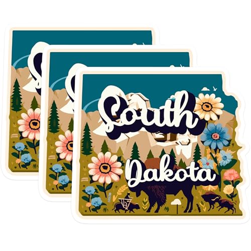(3 Pack) South Dakota Decals - State Pride Stickers - Laptop Decal - 3 Inches On Longest Side - Easy Peel & Apply - Made in USA - 3MCS0163