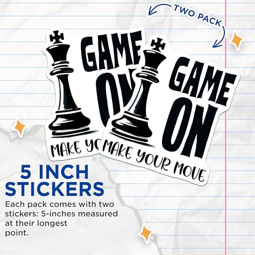 (2 Pack) Chess Game On Stickers - Motivational Chess Stickers - Competitive Spirit Sticker - 5" On Longest Side - Sticks to Any Smooth Flat Surface - Made in USA - BMCS3183