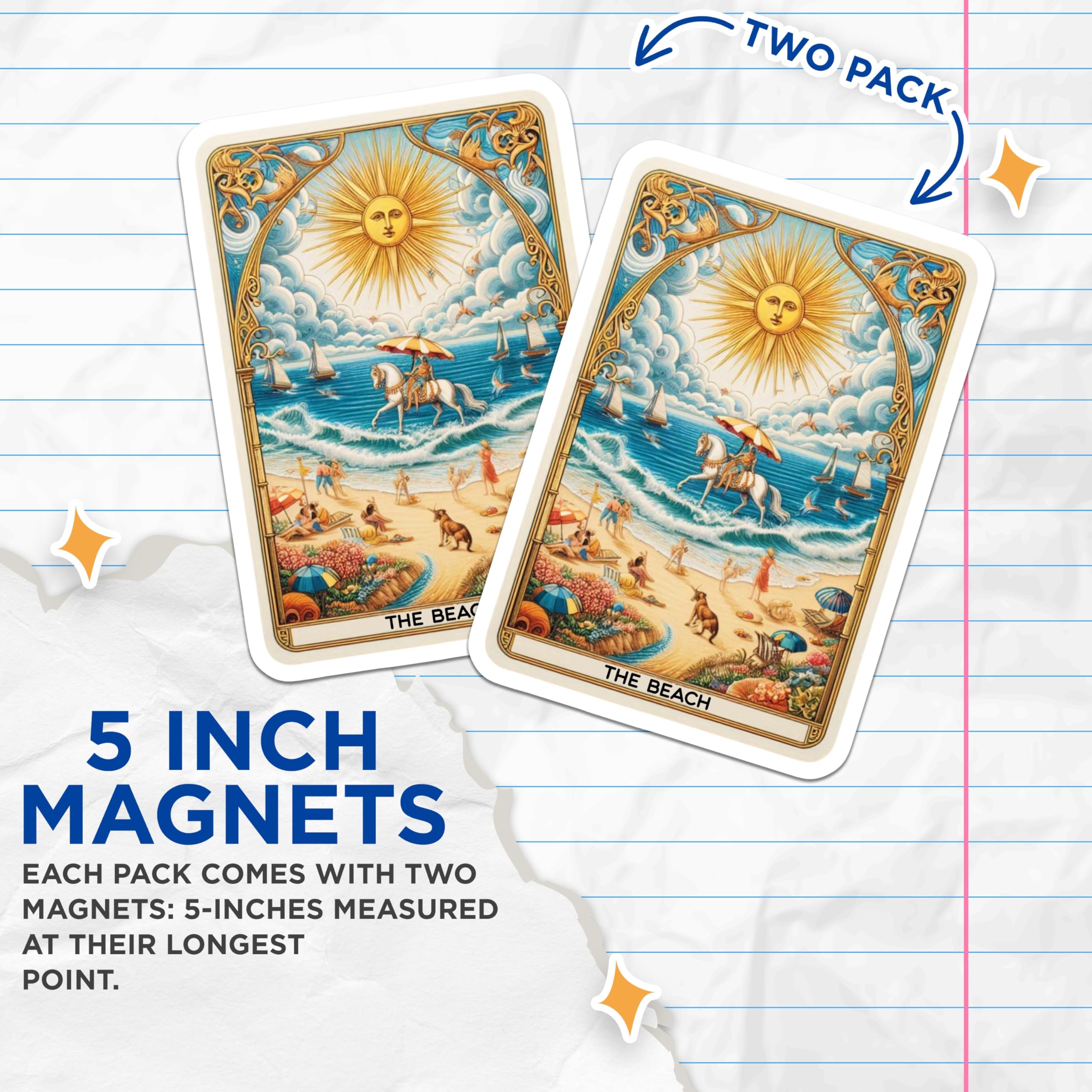 (2 Pack) Beach Tarot Card Magnets - Sun Ocean - Art Nouveau Inspired Decor - 5" On Longest Side - Premium Magnet - for Cars, Refrigerators, Toolboxes, Lockers - Made in USA - MAG16252