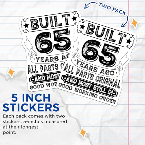 (2 Pack) Built 65 Years Ago Stickers - Classic Car Design - Vintage Birthday Decal - 5" On Longest Side - Sticks to Smooth Flat Surfaces - Made in USA - BMCS5994