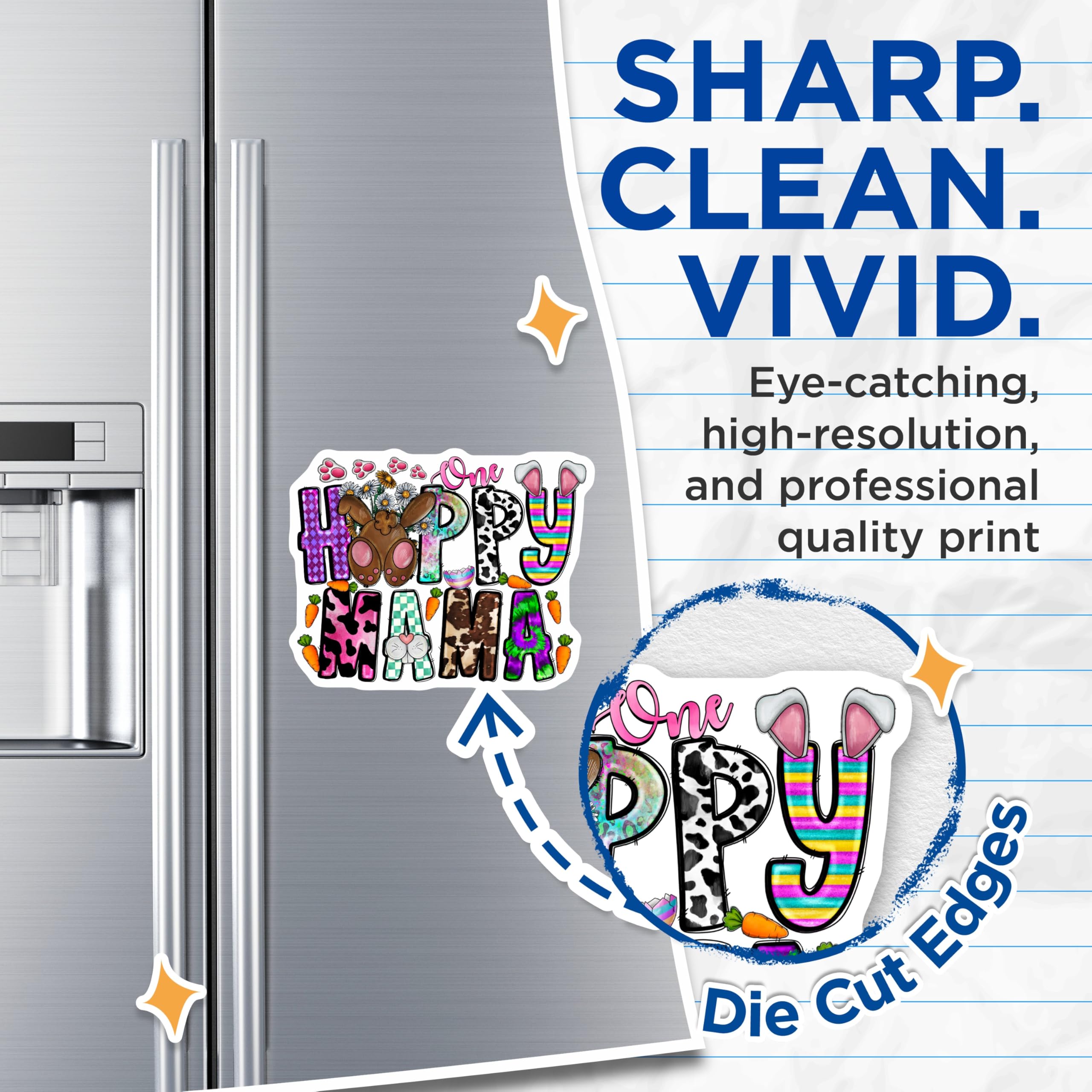 (2 Pack) One Happy Mama Easter Magnets - New Mom Spring Decor - Bunny Farmhouse Kitchen Refrigerator Art - 5 Inches On Longest Side - Thick Durable Magnet - Made in USA - MAG26481