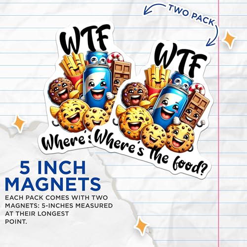 (2 Pack) WTF Wheres The Food Magnets Magnets - 5" On Longest Side - Made in USA - Sticks to Refrigerators & Metal Surfaces - MAG8791