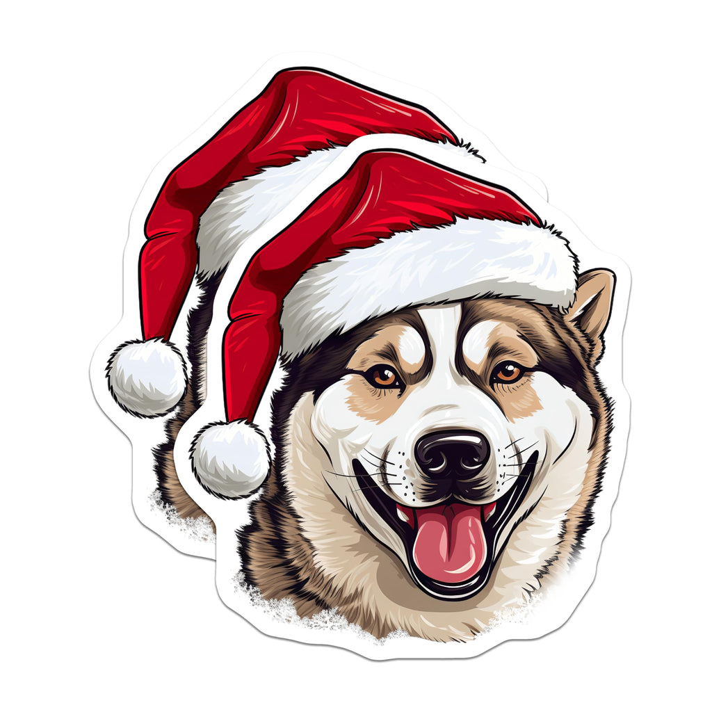 (2 Pack) Christmas Husky Magnets - Santa Hat Dog Holiday Decoration - Festive Winter Refrigerator Locker Vehicle Magnet - 5 Inches On Longest Side - Thick Durable Magnet - Made in USA - MAG24534