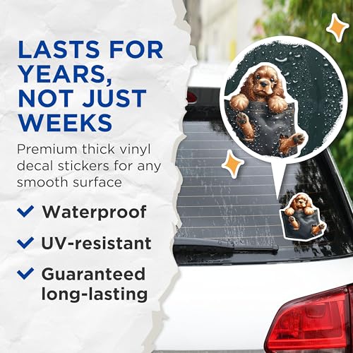(2 Pack) Dog Pocket Stickers - Cute Puppy Sticker - Dog Lovers Decal - 5" On Longest Side - Sticks to Smooth Flat Surfaces - Made in USA - BMCS3965