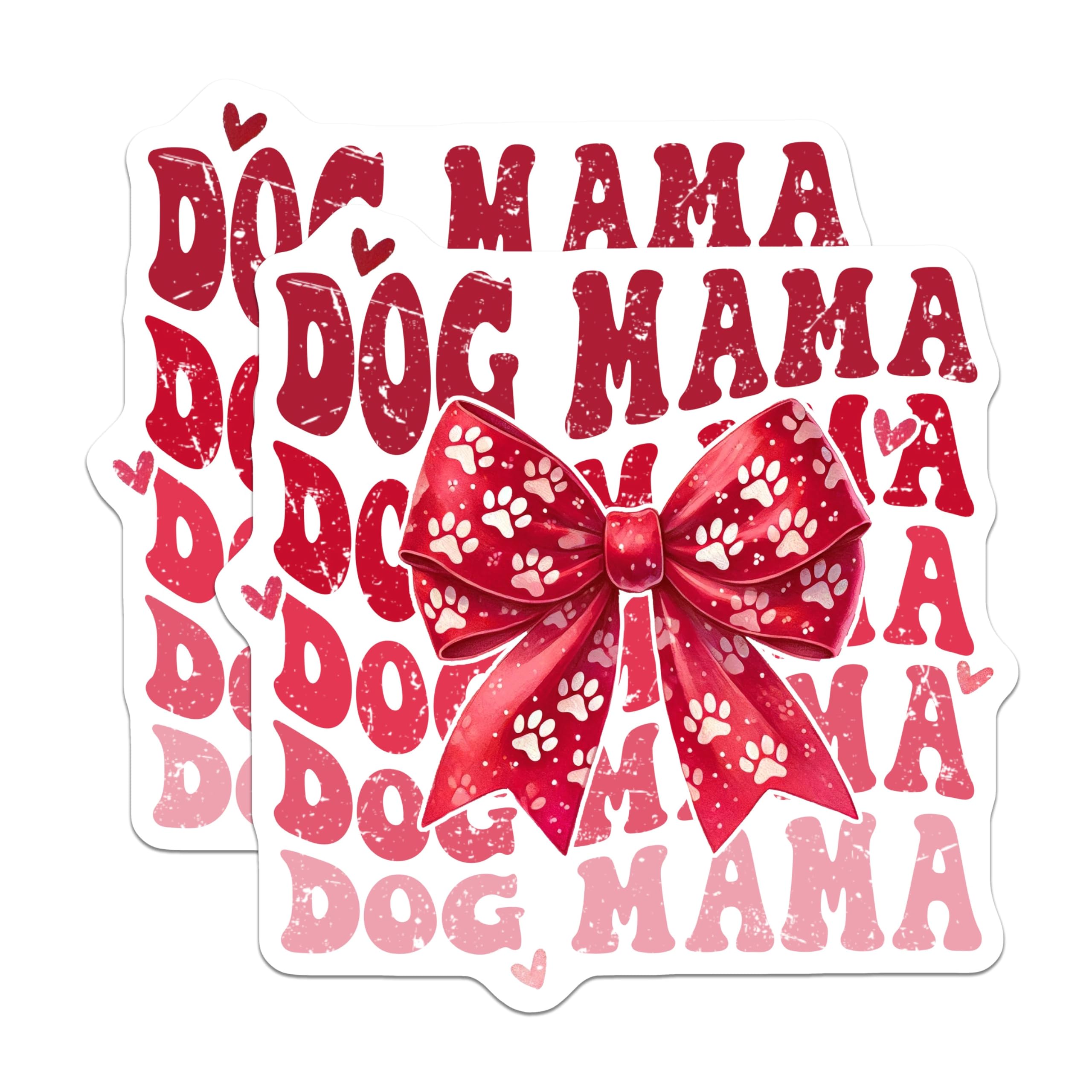 (2 Pack) Dog Mama Magnets - Cute Paw Print Bow Magnets - Dog Lover Home Decor Magnets - 5" On Longest Side - for Cars, Refrigerators, Toolboxes, Lockers - Made in USA BMCS3443
