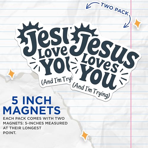 (2 Pack) Jesus Loves You Magnets - Inspirational Quote - Christian Decor - Bible Verse - 5" On Longest Side - for Cars, Fridges, Toolboxes - Made in USA - MAG6756