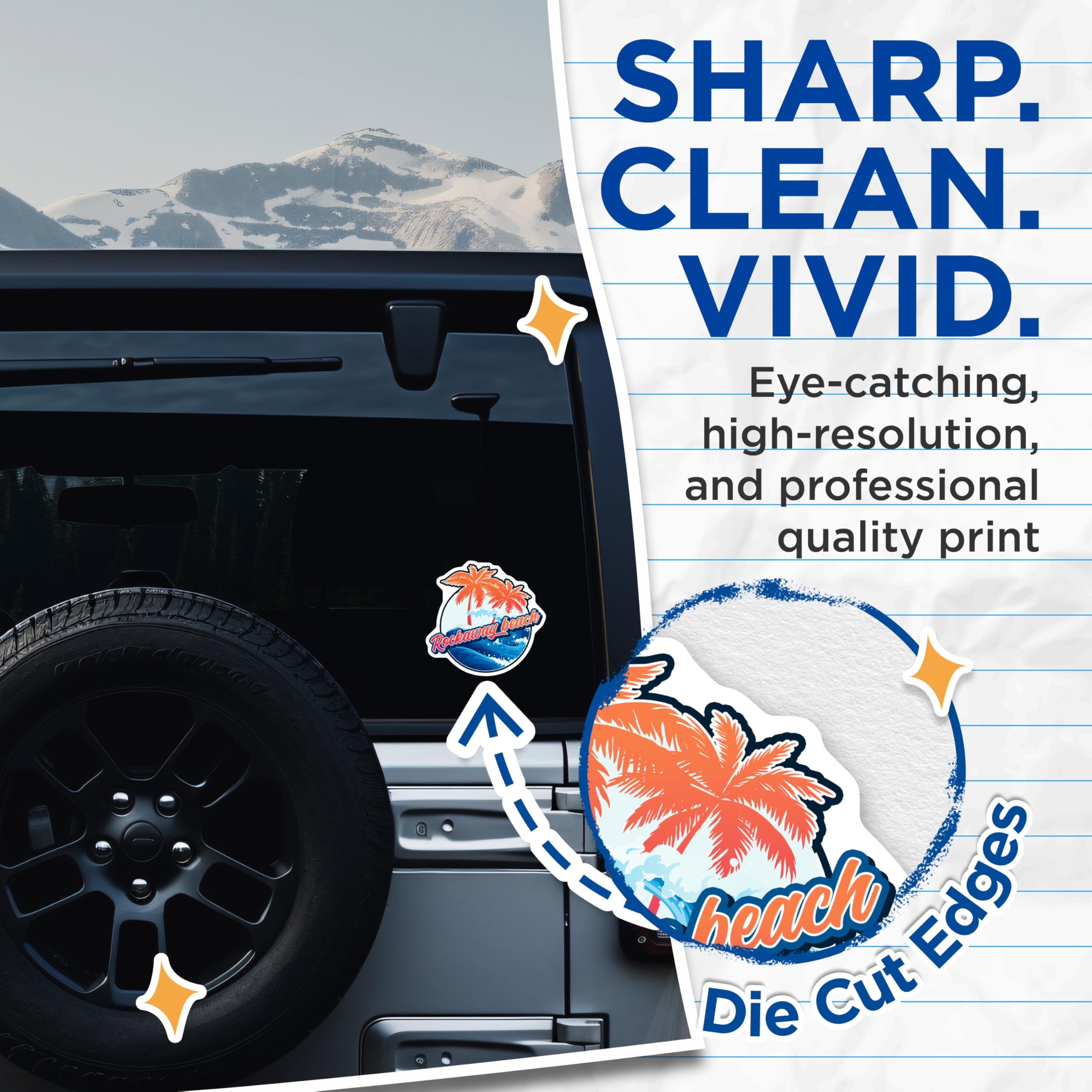 (2 Pack) Rockaway Beach Stickers - Palm Tree Stickers - Coastal Stickers - 5" On Longest Side - Sticks to Smooth Flat Surfaces - Made in USA - BMCS18916