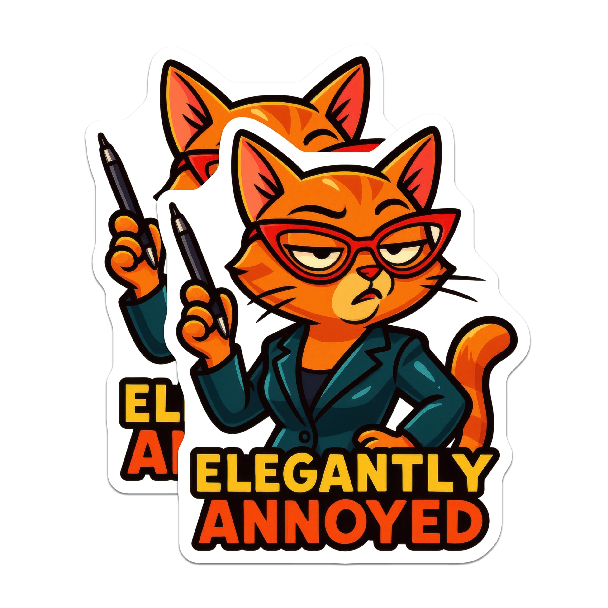 (2 Pack) Elegantly Annoyed Magnets - Funny Cat Office Decor - Sarcastic Pet Fridge Accessory - Boss Lady Desk Humor - 5 Inches On Longest Side - Thick Durable Magnet - Made in USA - MAG22930