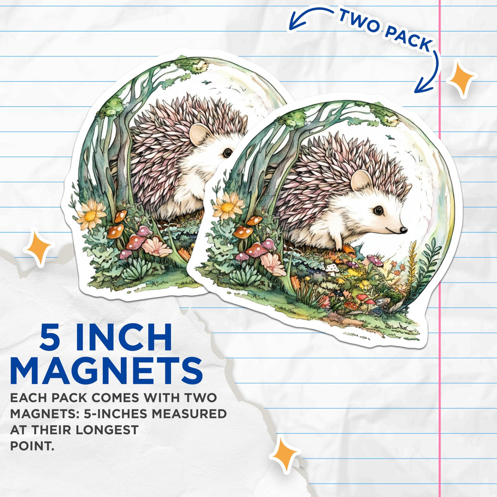 (2 Pack) Hedgehog Magnets - Cute Animal Magnets - Forest Theme Refrigerator Magnets - 5" On Longest Side - Premium Magnet - for Cars, Refrigerators, Toolboxes, Lockers - Made in USA - MAG16142