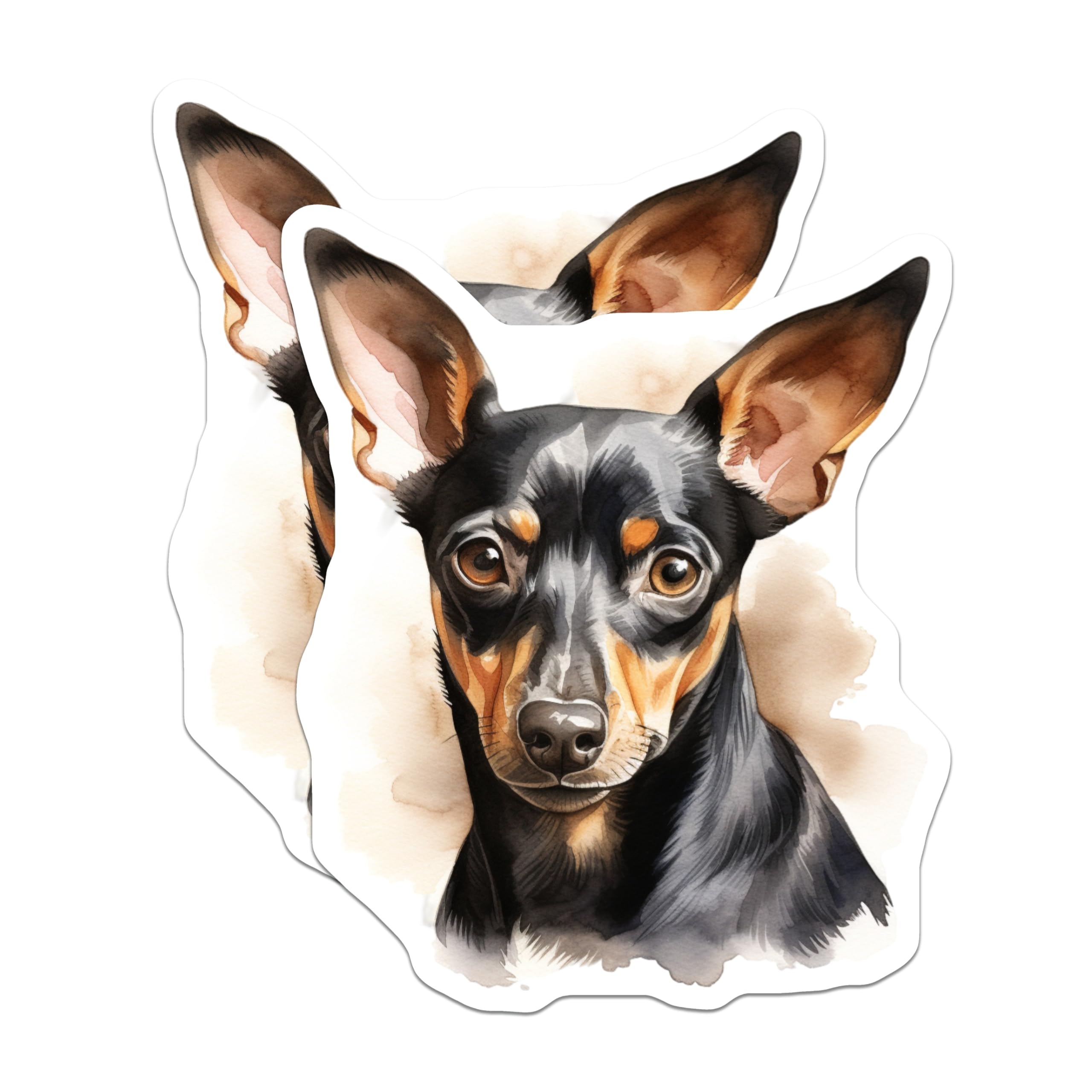 (2 Pack) Miniature Pinscher Magnets - Watercolor Dog Art - Min Pin Pet Lover Decor - 5 Inches On Longest Side - Thick Durable Magnet - Made in USA - MAG25752