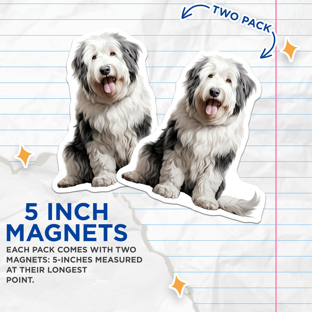 (2 Pack) Old English Sheepdog Magnets - Fluffy Dog Lover Refrigerator Decor - OES Pet Parent Appreciation - 5 Inches On Longest Side - Thick Durable Magnet - Made in USA - MAG26627