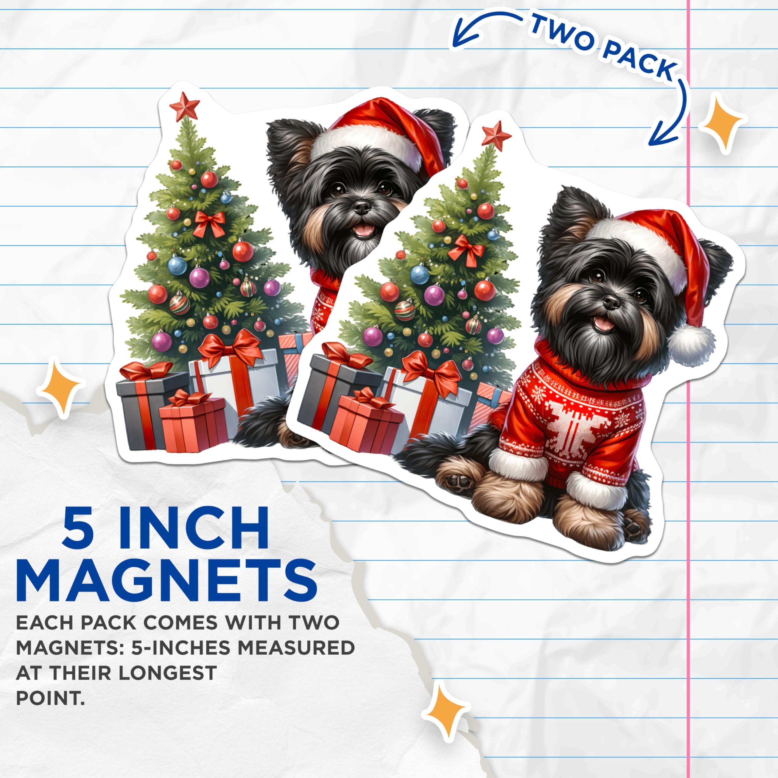 (2 Pack) Christmas Yorkie Magnets - Festive Pet Fridge Decor - Cute Dog Lover Magnets - Holiday Season Animal Decoration - 5 Inches On Longest Side - Thick Durable Magnet - Made in USA - MAG28283