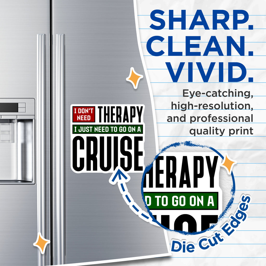 (2 Pack) Cruise Therapy Quote Magnets - Funny Travel Vacation Fridge - Ocean Sea Getaway Journey - 5 Inches On Longest Side - Thick Durable Magnet - Made in USA - MAG37520