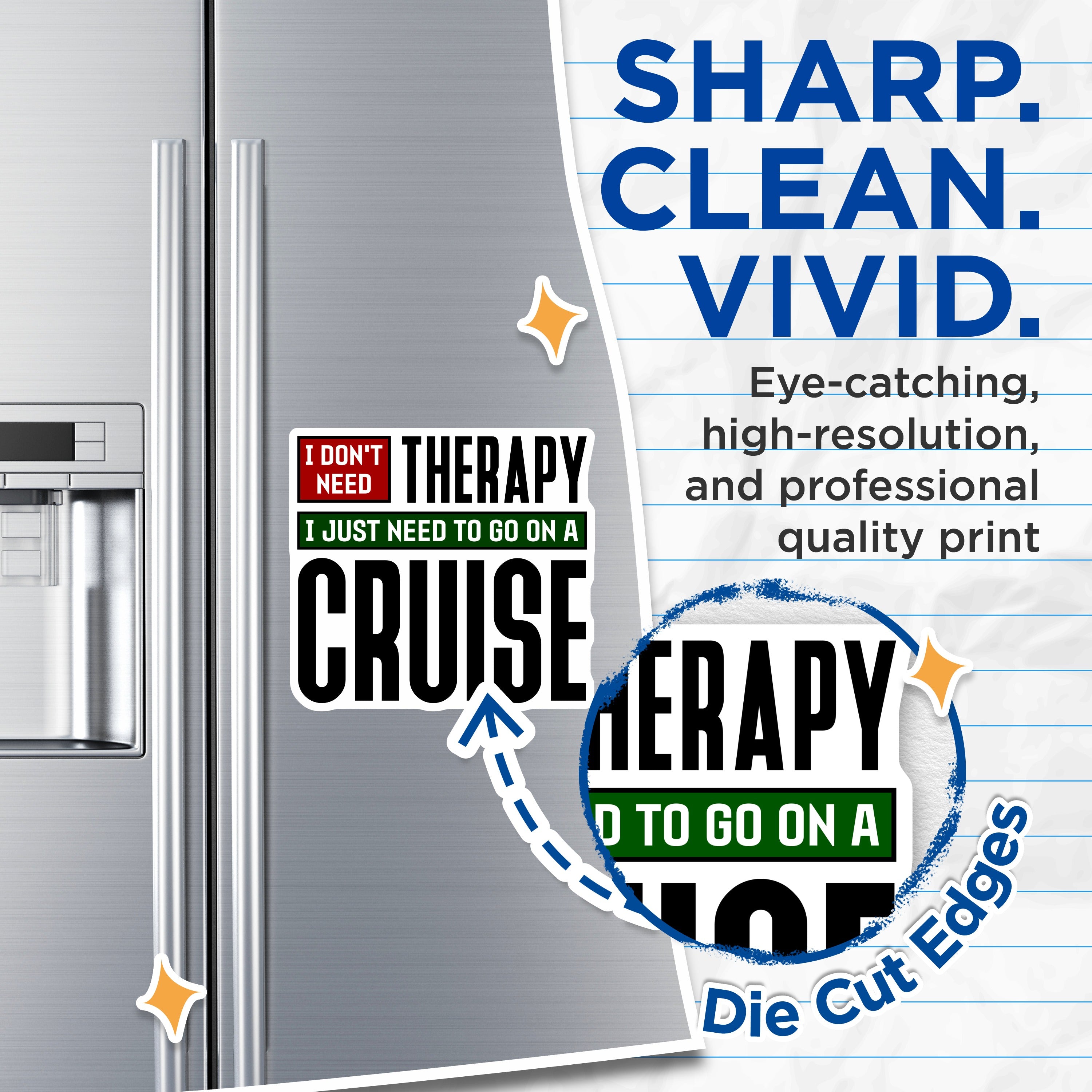 (2 Pack) Cruise Therapy Quote Magnets - Funny Travel Vacation Fridge - Ocean Sea Getaway Journey - 5 Inches On Longest Side - Thick Durable Magnet - Made in USA - MAG37520