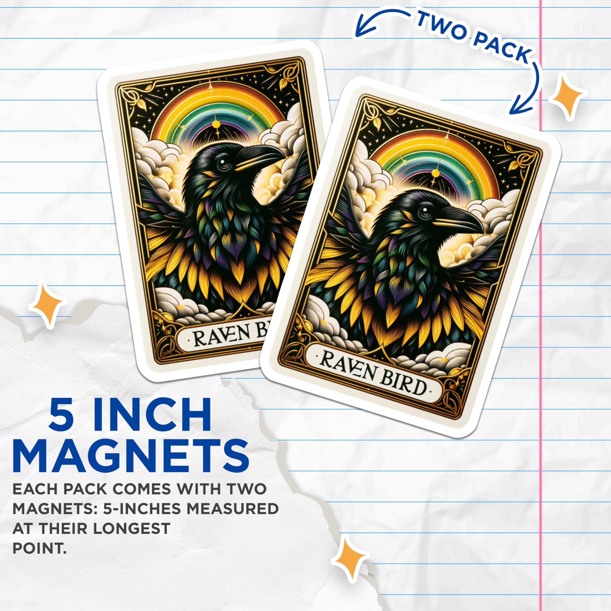 (2 Pack) Raven Bird Magnets - Rainbow Crow Art - Mystical Avian Decor - 5 Inches On Longest Side - Thick Durable Magnet - Made in USA - MAG23212