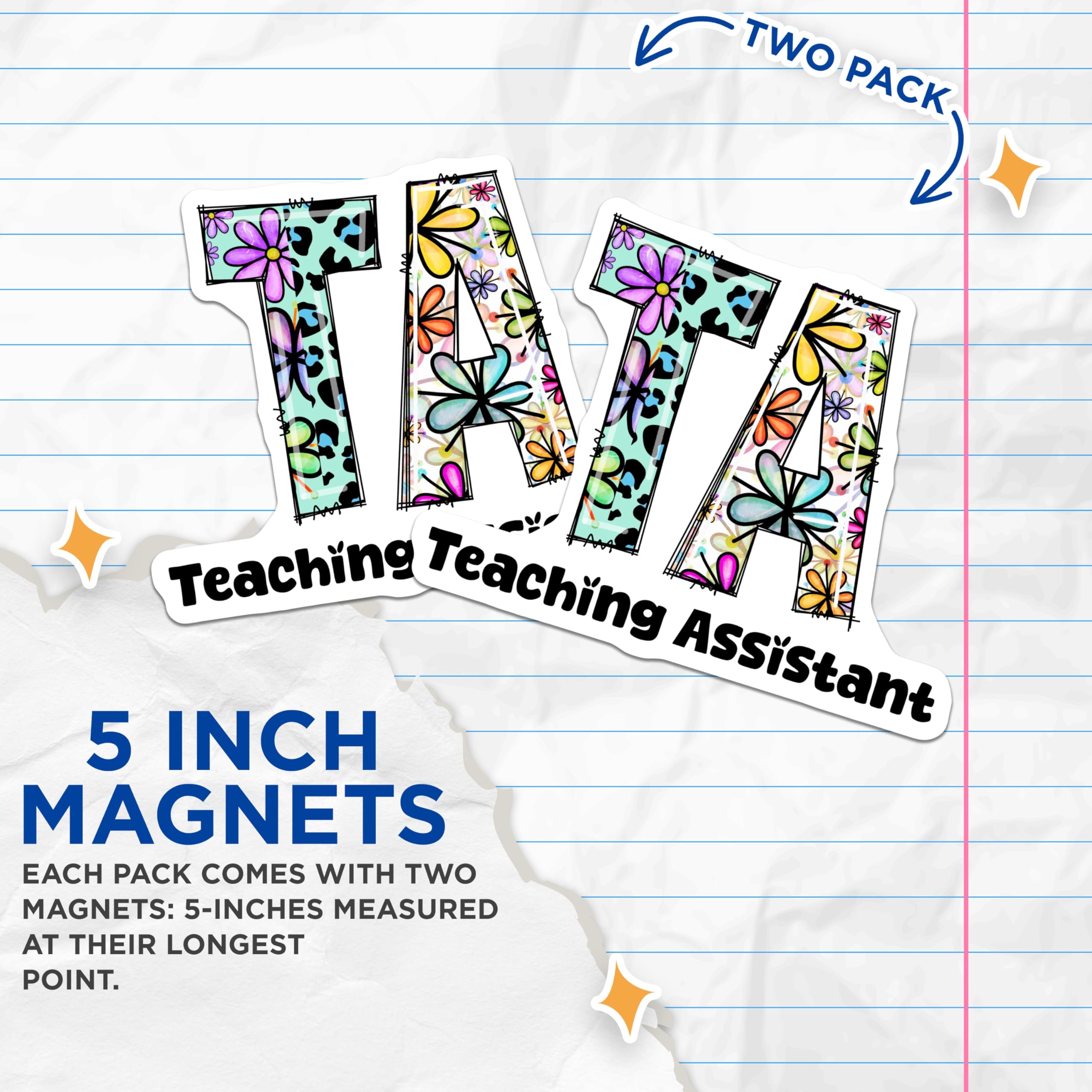 (2 Pack) Teaching Assistant Magnets - Floral TA Design - Educator Appreciation Magnet - 5" On Longest Side - Premium Magnet - for Cars, Refrigerators, Toolboxes, Lockers - Made in USA - MAG14382