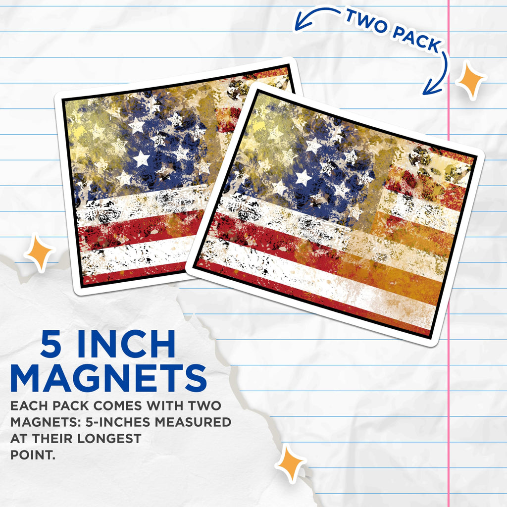 (2 Pack) American Flag Magnets - Distressed USA Flag - Patriotic Home Decor - 5" On Longest Side - Premium Magnet - for Cars, Refrigerators, Toolboxes, Lockers - Made in USA - MAG18251