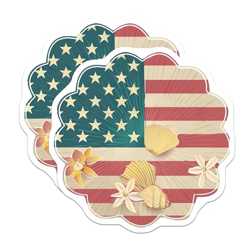 (2 Pack) American Flag Shell Magnets Magnets - Beach Theme - Seaside Decor - 5" On Longest Side - Made in USA - Sticks to Refrigerators & Metal Surfaces - MAG8968