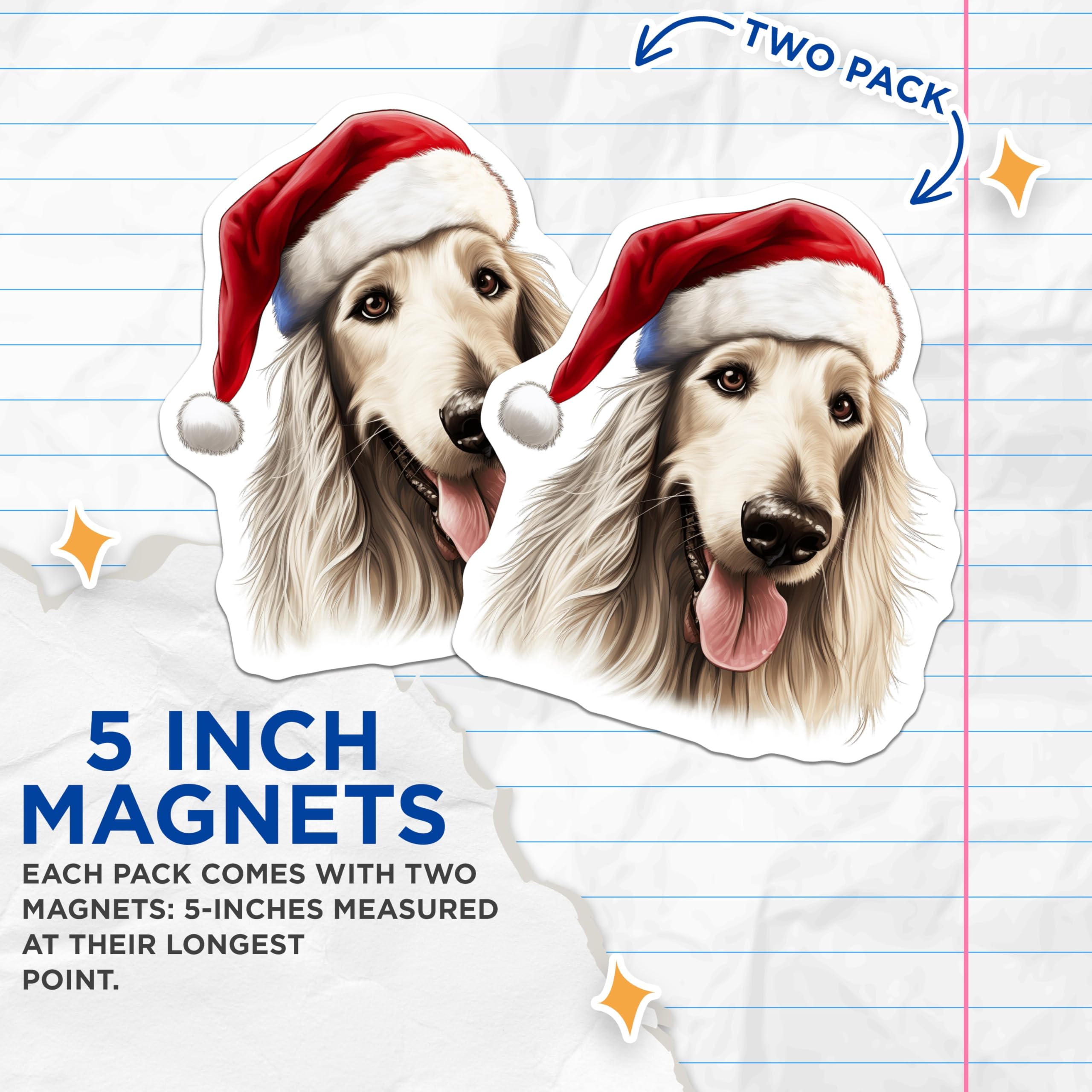 (2 Pack) Afghan Hound Christmas Magnets - Santa Dog Decor - Festive Pet Lover Item - 5 Inches On Longest Side - Thick Durable Magnet - Made in USA - MAG25942