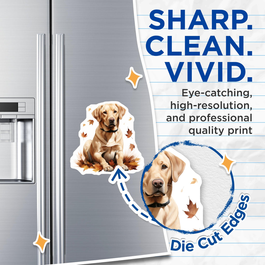 (2 Pack) Golden Labrador Magnets - Autumn Dog Lover Decor - Pet Parent Fridge Magnets - 5 Inches On Longest Side - Thick Durable Magnet - Made in USA - MAG28592