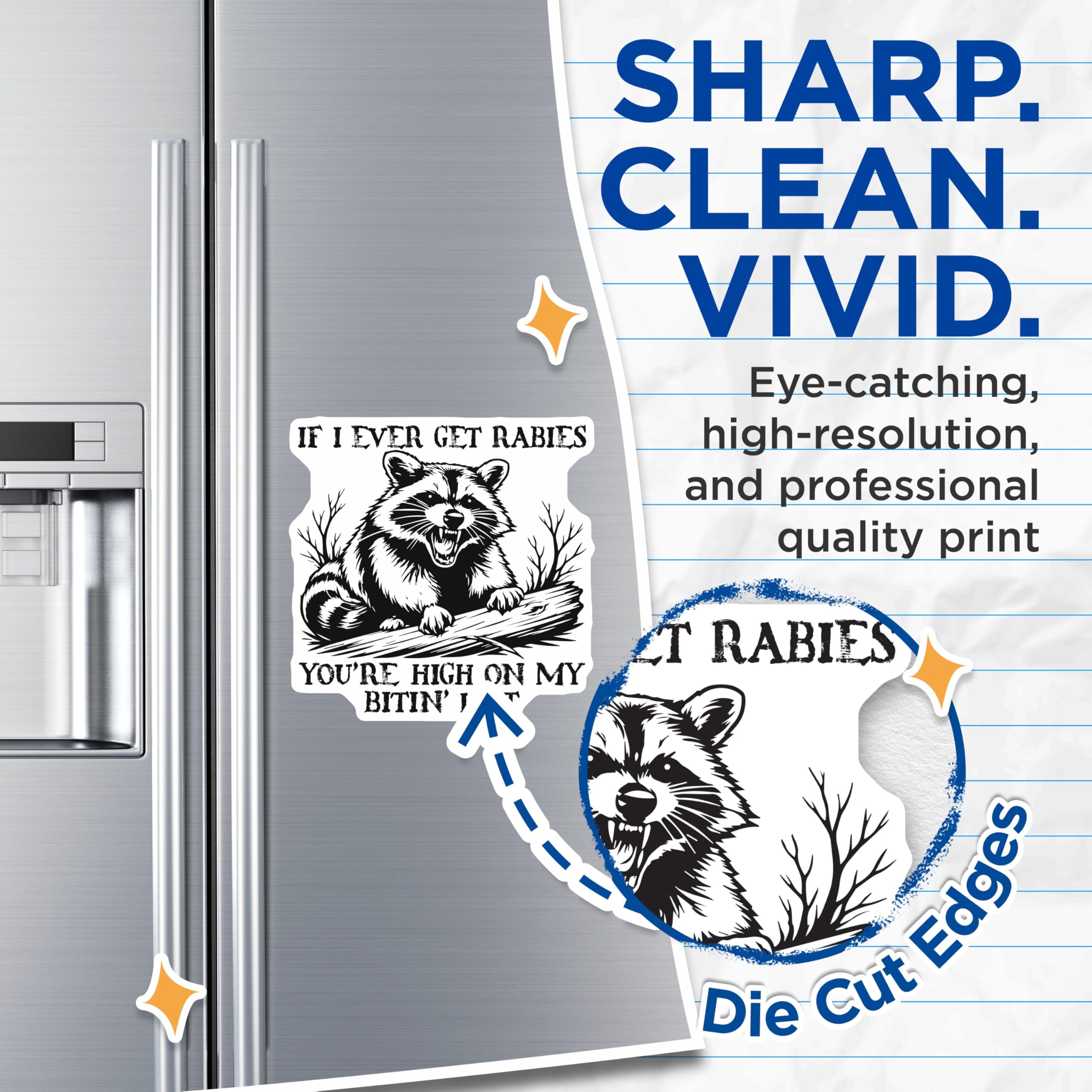 (2 Pack) Raccoon Magnets - Funny Bitin List Rabies Saying - Sarcastic Wildlife Humor - Edgy Animal Art - 5 Inches On Longest Side - Thick Durable Magnet - Made in USA - MAG22134