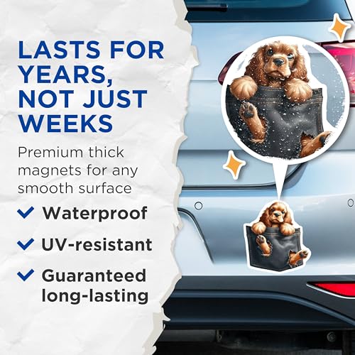 (2 Pack) Cute Dog Pocket Magnets - Animal Lovers - Home - Refrigerator Magnets - Ative Magnetic Art - 5" On Longest Side - for Cars, Fridges, Toolboxes - Made in USA - MAG3965