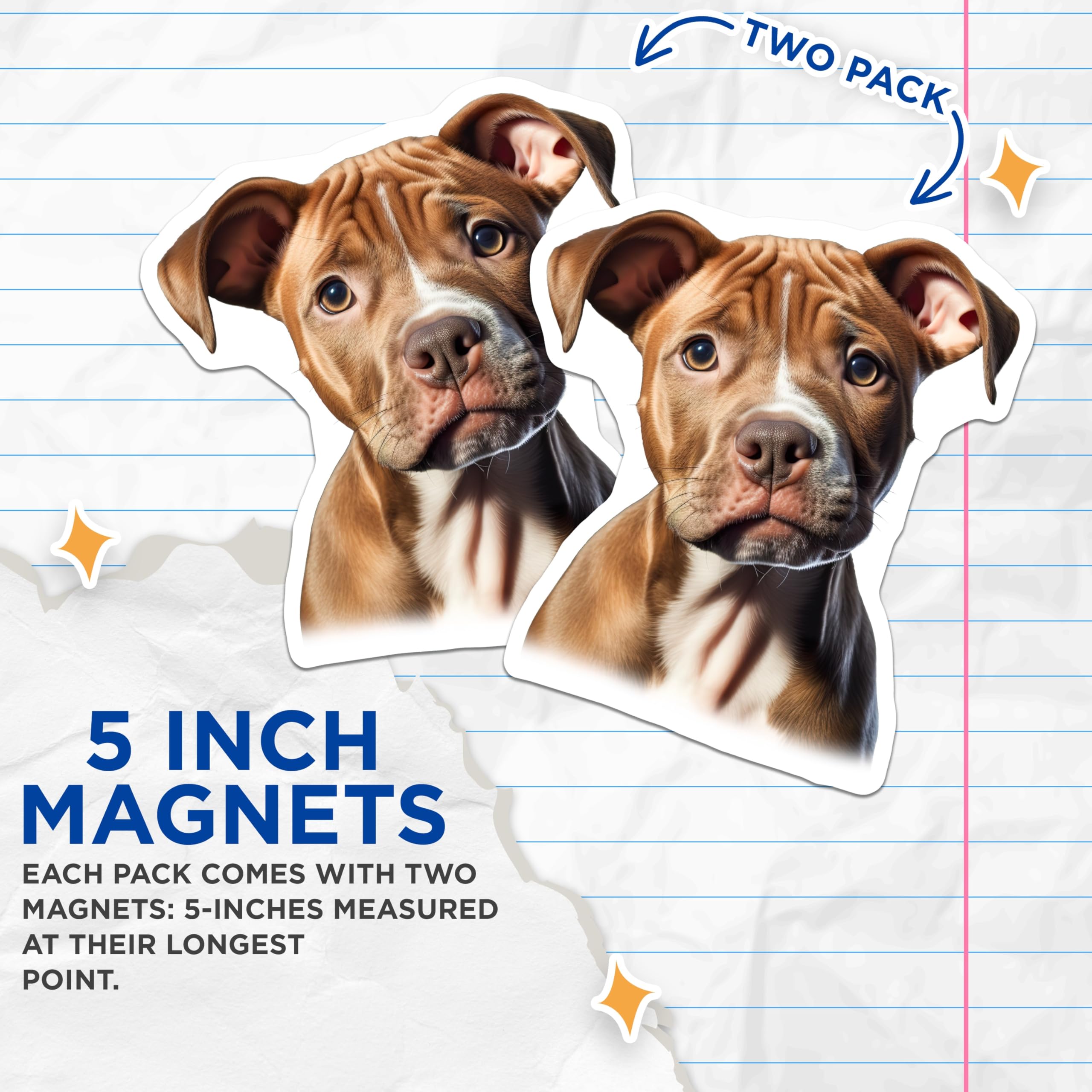 (2 Pack) Pitbull Puppy Magnets - Cute Dog Lover Decor - Pet Parent Refrigerator Art - 5 Inches On Longest Side - Thick Durable Magnet - Made in USA - MAG26331