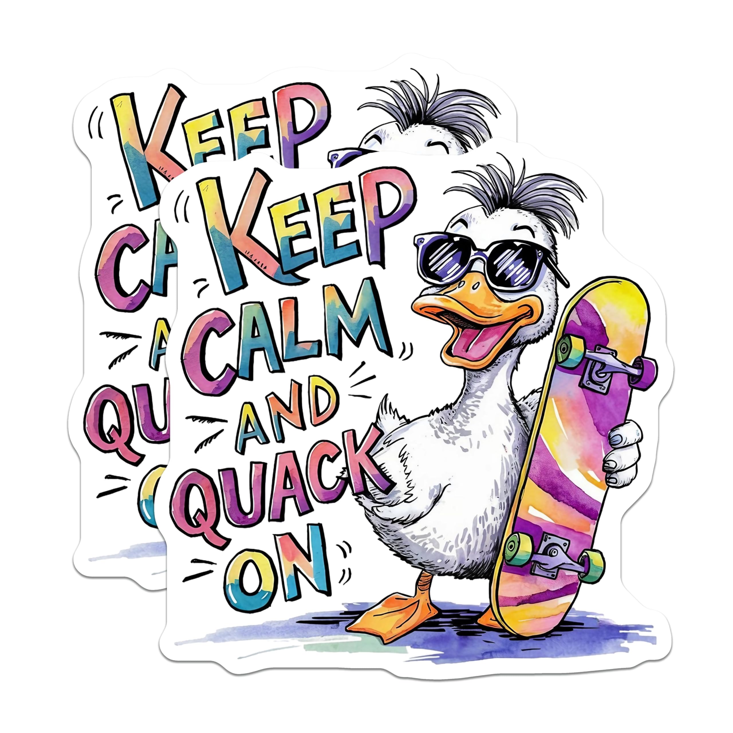 (2 Pack) Funny Duck Stickers - Keep Calm and Quack On - 5" On Longest Side - Sticks to Smooth Flat Surfaces - Made in USA - BMCS8559 - BMCS8559