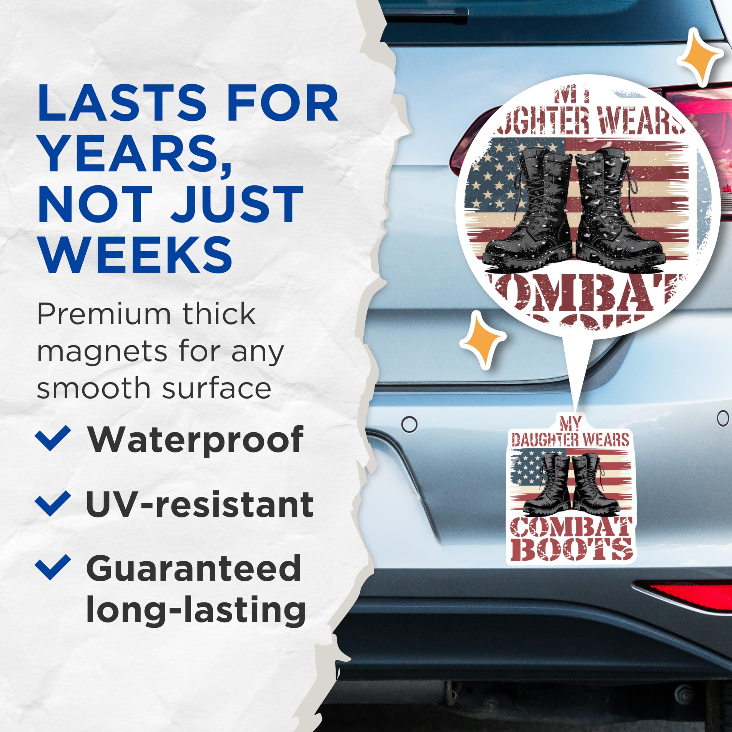 (2 Pack) Combat Boots Magnets - My Daughter Wears - Patriotic Military Mom Decor - 5" On Longest Side - Premium Magnet - for Cars, Refrigerators, Toolboxes, Lockers - Made in USA - MAG14139