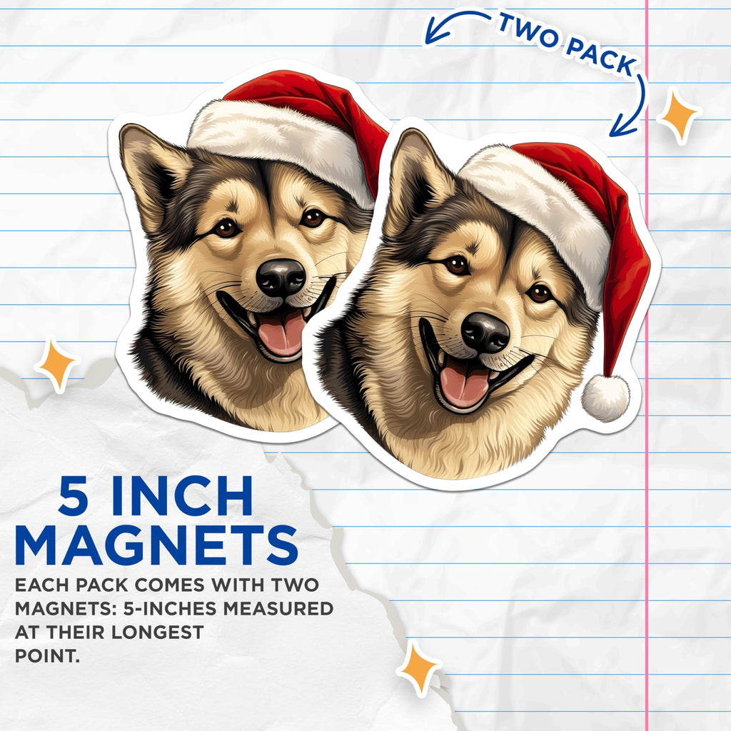 (2 Pack) Santa Dog Magnets - Christmas Pet Decor - Holiday Husky Lover - 5 Inches On Longest Side - Thick Durable Magnet - Made in USA - MAG25359