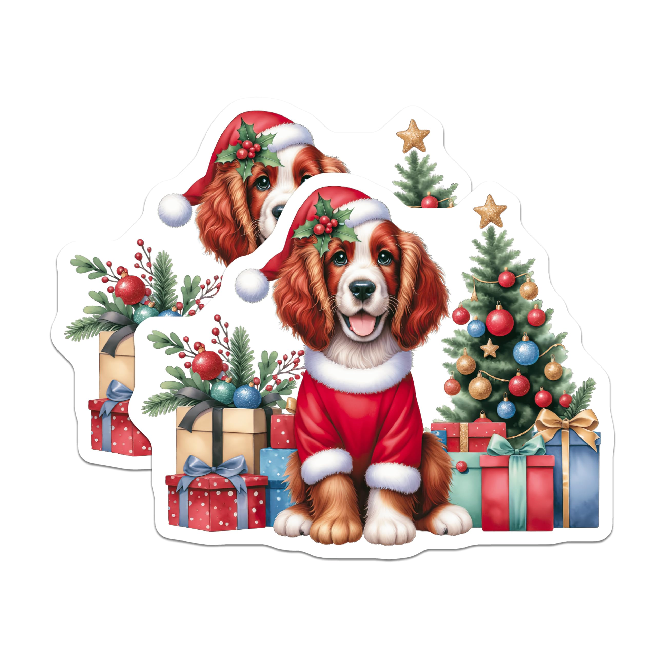 (2 Pack) Adorable Christmas Dog Magnets - Festive Santa Puppy Decor - Holiday Pet Lover Kitchen Fridge - 5 Inches On Longest Side - Thick Durable Magnet - Made in USA - MAG26391