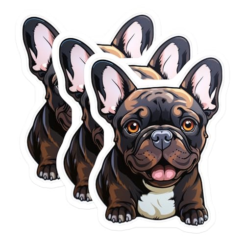 (3 Pack) French Bulldog Decals - Cute Dog - Laptop Decal - 3 Inches On Longest Side - Easy Peel & Apply - Made in USA - 3MCS2709