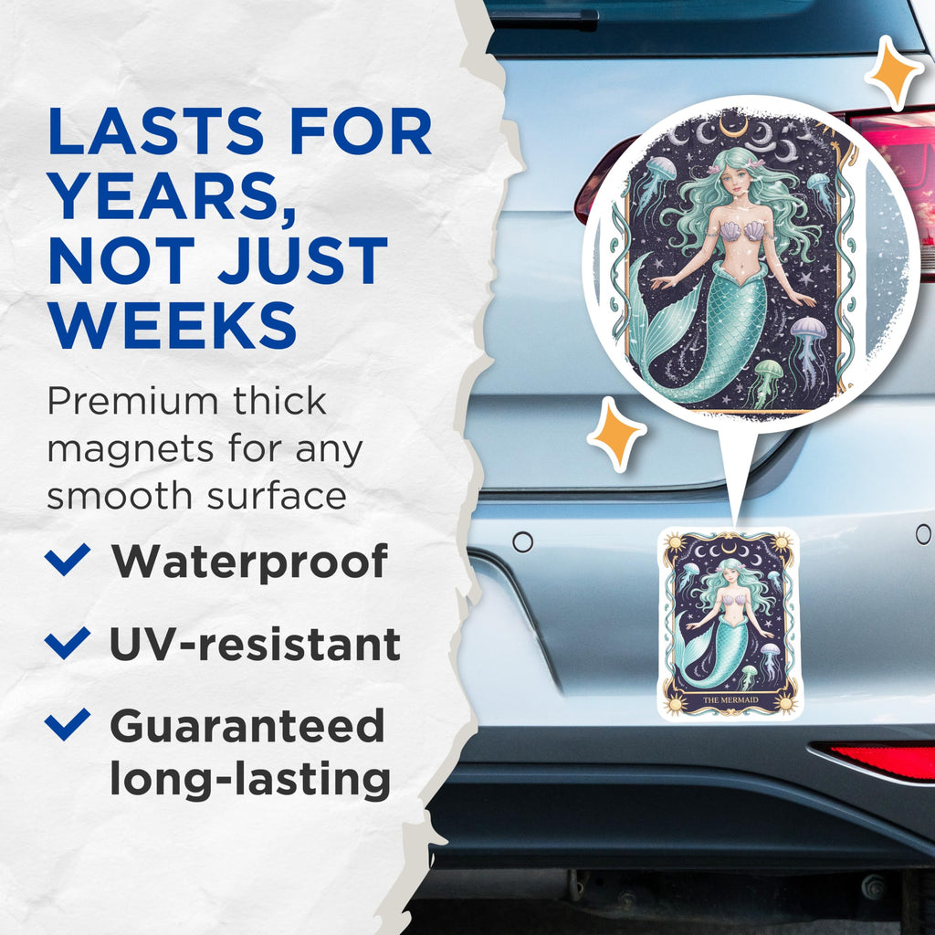 (2 Pack) Mermaid Fantasy Art Magnets - Mystical Ocean Decor - Celestial Tarot Card Style - 5 Inches On Longest Side - Thick Durable Magnet - Made in USA - MAG21043