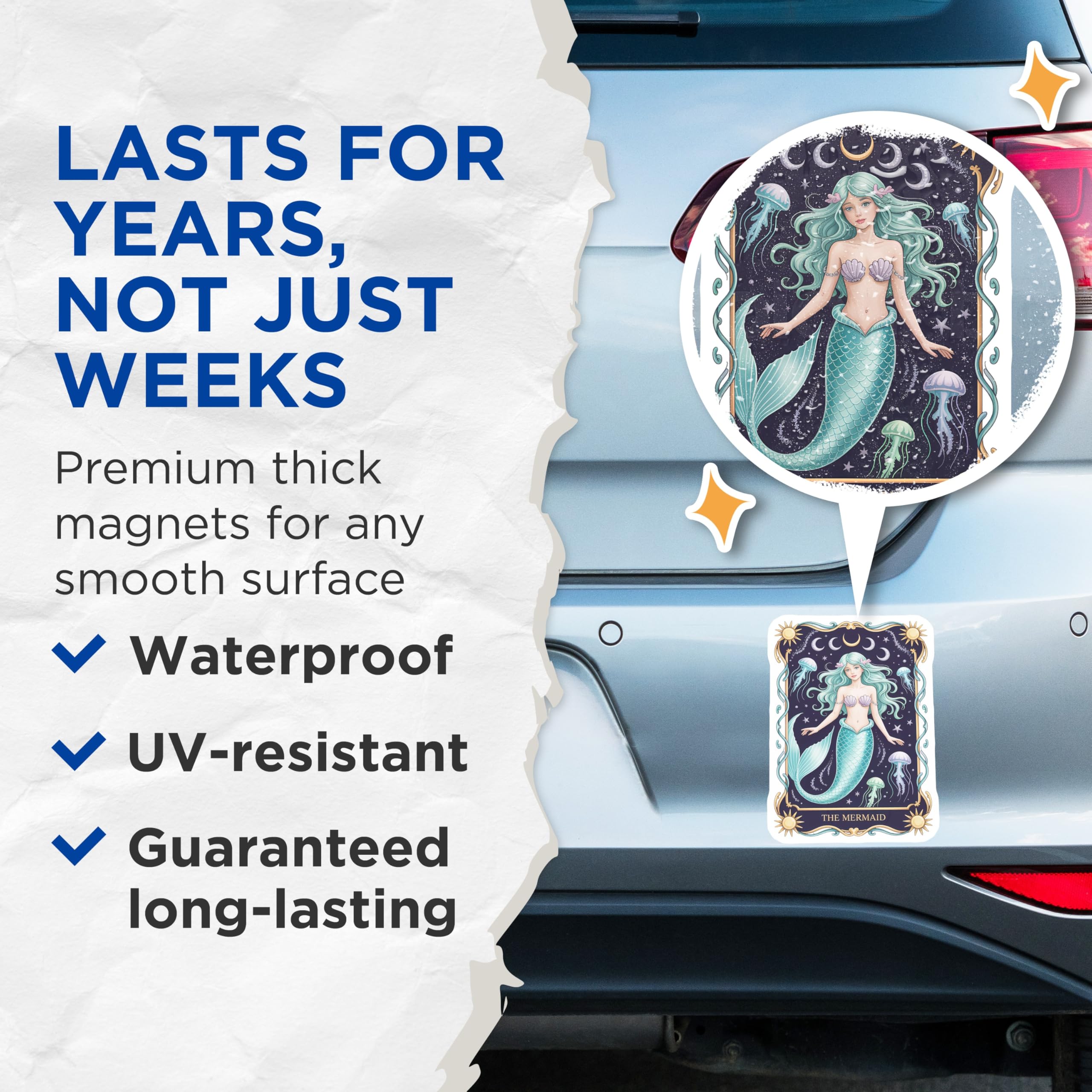(2 Pack) Mermaid Fantasy Art Magnets - Mystical Ocean Decor - Celestial Tarot Card Style - 5 Inches On Longest Side - Thick Durable Magnet - Made in USA - MAG21043