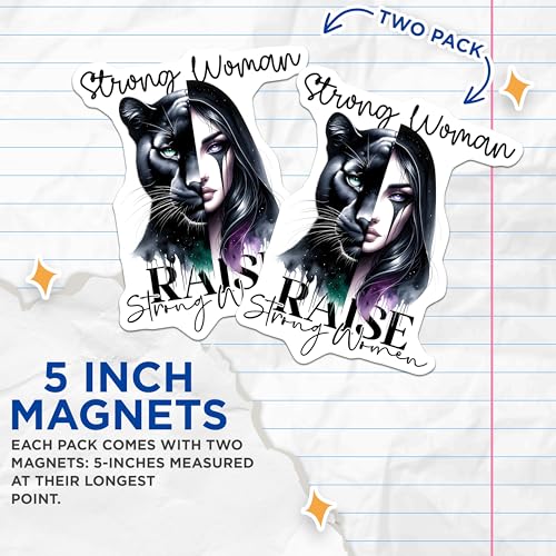 (2 Pack) Strong Woman Magnets Magnets - Panther Art - Female Empowerment - 5" On Longest Side - Made in USA - Sticks to Refrigerators & Metal Surfaces - MAG9233