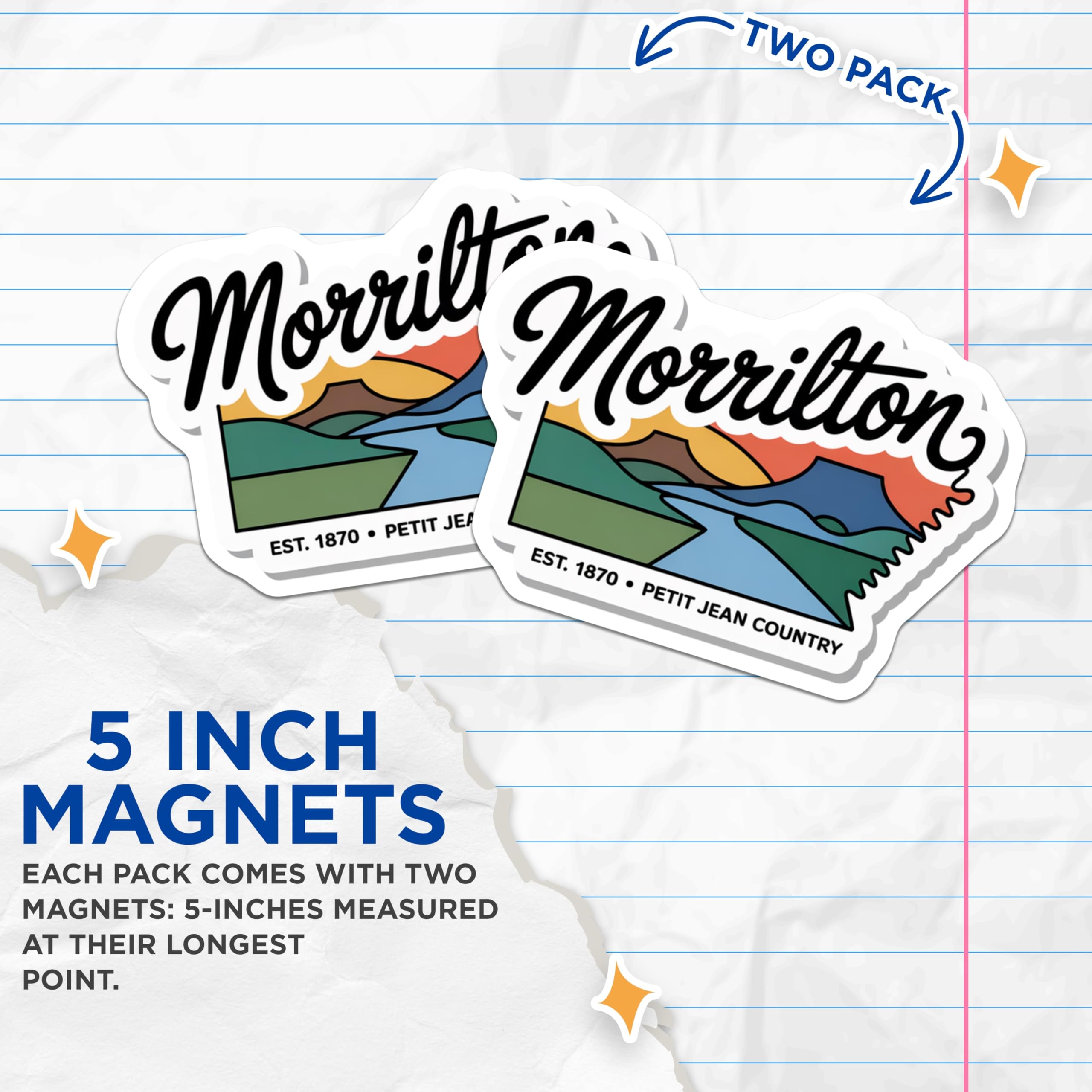 (2 Pack) Morrilton Arkansas Magnets - Petit Jean Country Mountain River Landscape - Est 1870 Heritage Travel Keepsake - 5 Inches On Longest Side - Thick Durable Magnet - Made in USA - MAG19149