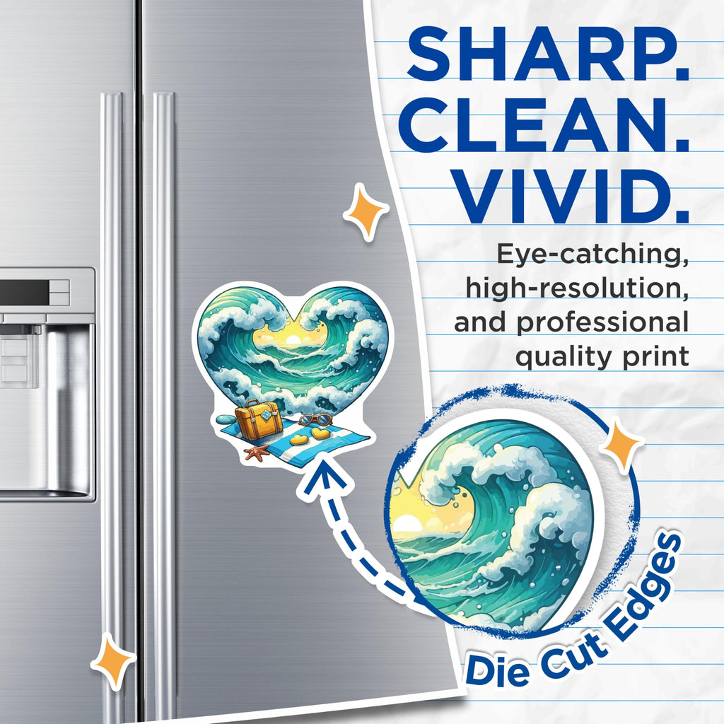 (2 Pack) Heart Ocean Wave Magnets - Tropical Beach Scene Decor - Summer Vacation Souvenir - Coastal Refrigerator Art - 5 Inches On Longest Side - Thick Durable Magnet - Made in USA - MAG19900