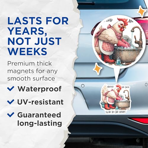 (2 Pack) Blessed Dishes Magnets - Kitchen - Funny Chicken Cleaning - Farmhouse Style - 5" On Longest Side - for Cars, Fridges, Toolboxes - Made in USA - MAG4502