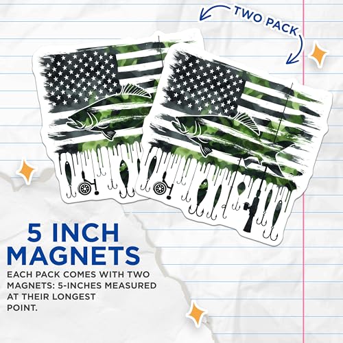 (2 Pack) Patriotic Bass Fishing Decor Magnet - 5" On Longest Side - Sticks to Smooth Flat Surfaces - Made in USA - MAG10166
