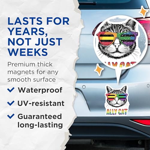 (2 Pack) Rainbow Sunglasses Cat Magnet - Fun Cat Decoration - 5" On Longest Side - Sticks to Smooth Flat Surfaces - Made in USA - MAG9548
