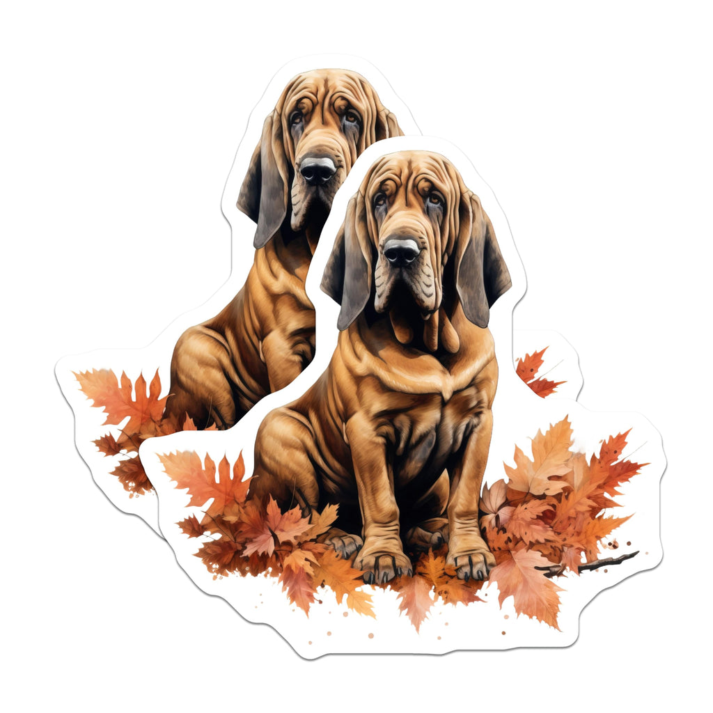 (2 Pack) Bloodhound Dog Magnets - Realistic Autumn Leaves Art - Hound Dog Pet Owner Fridge Decoration - 5 Inches On Longest Side - Thick Durable Magnet - Made in USA - MAG30036