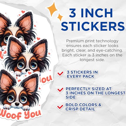 (3 Pack) I Woof You Decals - Cute Dog - Laptop Decal - 3 Inches On Longest Side - Easy Peel & Apply - Made in USA - 3MCS1403